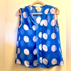 Collective Concepts blue and white polka dot blouse, size small